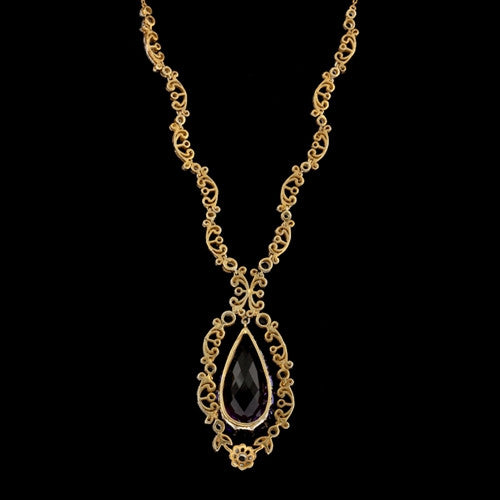 Pear Amethyst, Moonstone & Diamond Necklace