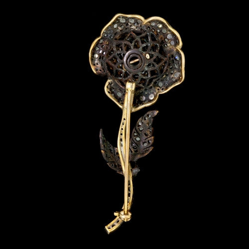 Vintage Diamond Silver/9KT Rose Brooch