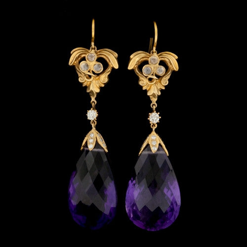 Teardrop Amethyst & Diamond Earrings