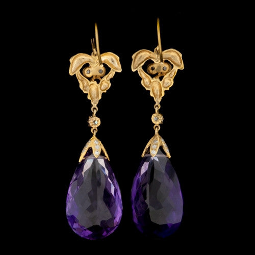 Teardrop Amethyst & Diamond Earrings