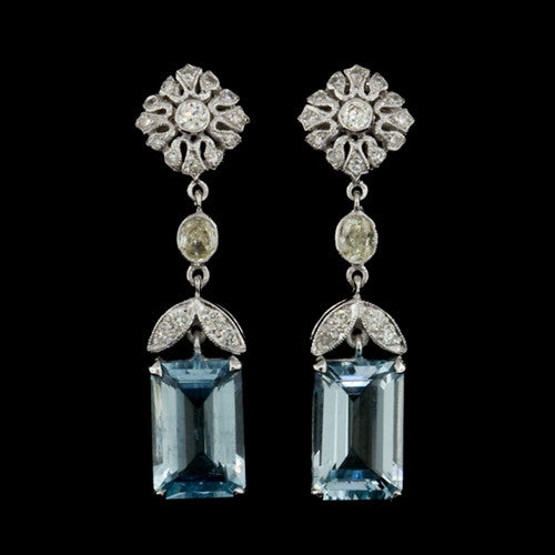 Aquamarine & Diamond Drop Earrings