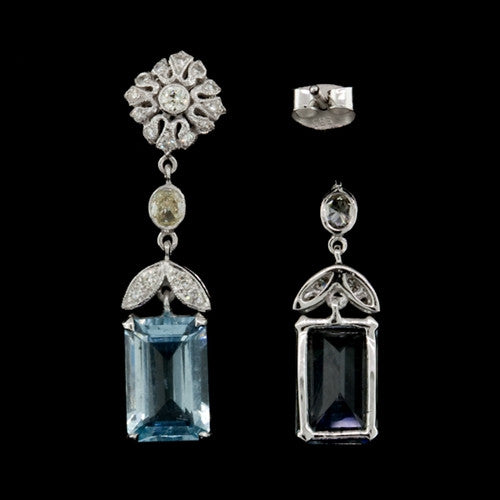 Aquamarine & Diamond Drop Earrings