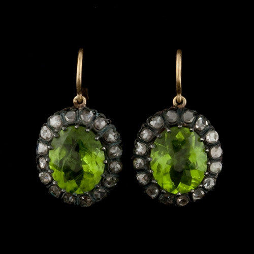 Peridot & Diamond Antiqued Earrings