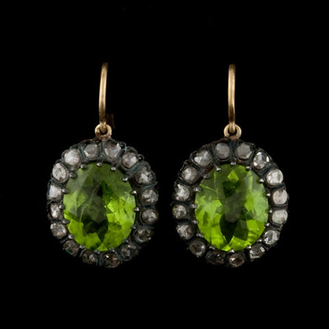 Peridot & Diamond Antiqued Earrings