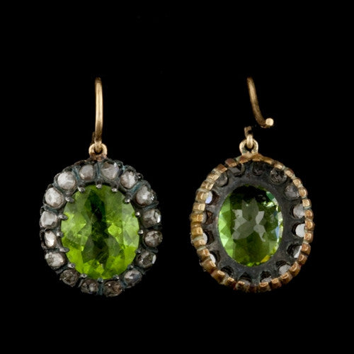 Peridot & Diamond Antiqued Earrings