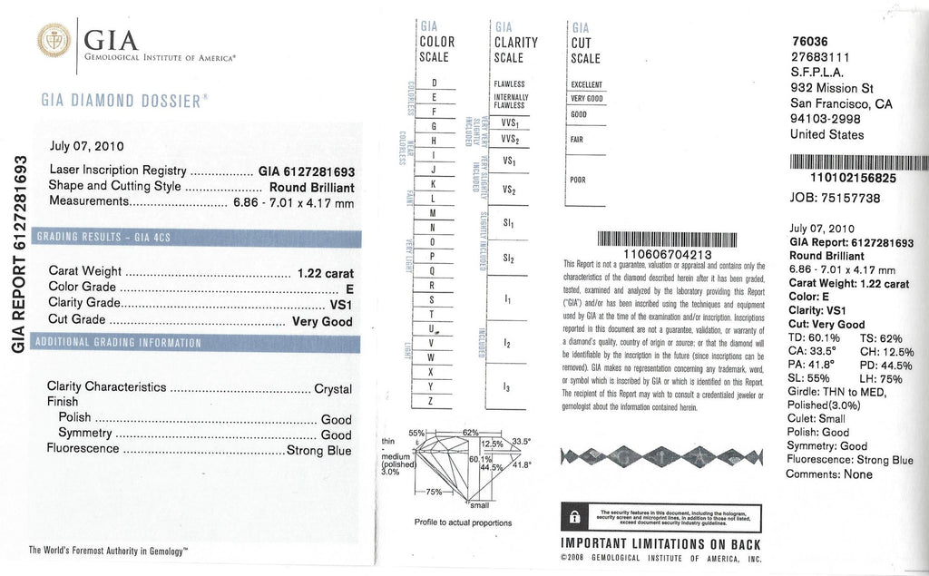 GIA 1.22-ct E/VS1 Round Brilliant Loose Diamond