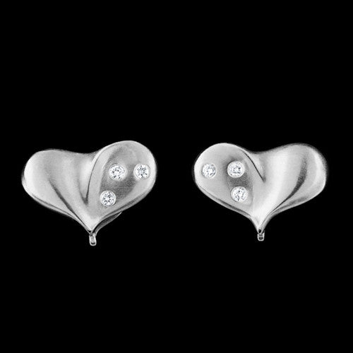 Brushed Gold & Diamond Heart Earrings