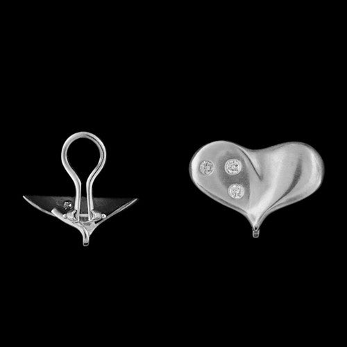 Brushed Gold & Diamond Heart Earrings