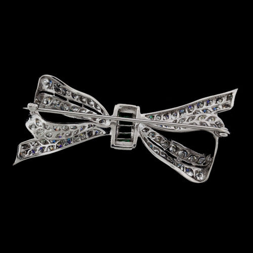 4ct tw Diamond & Emerald Bow Brooch