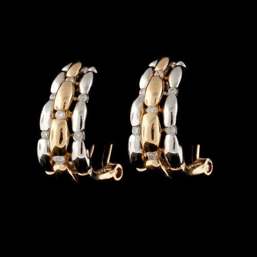 2-Tone Gold & Diamond Half Huggie Hoops