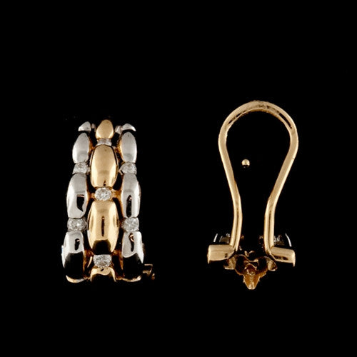 2-Tone Gold & Diamond Half Huggie Hoops