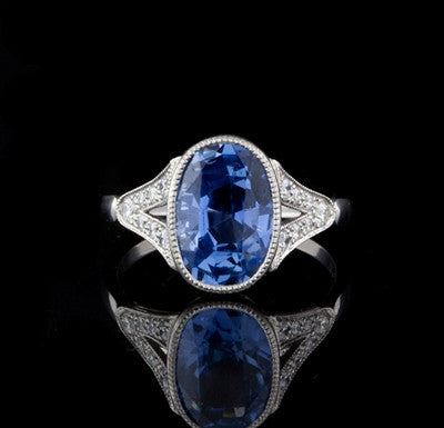 3.65ct Oval Sapphire & Diamond Platinum Ring