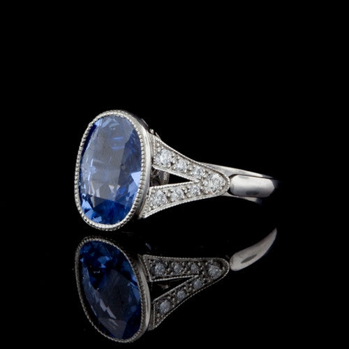 3.65ct Oval Sapphire & Diamond Platinum Ring