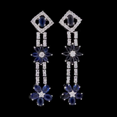 Sapphire & Diamond Flower Dangles