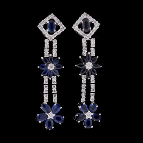 Sapphire & Diamond Flower Dangles