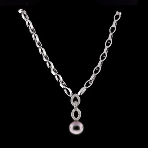 Pearl & Diamond 18KT White Gold Link Necklace