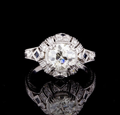 1.47CT Old Mine Cut Diamond, Sapphire Ring