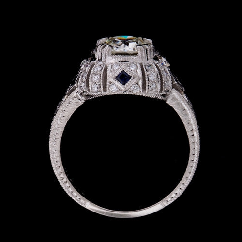 1.47CT Old Mine Cut Diamond, Sapphire Ring