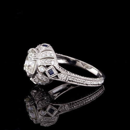 1.47CT Old Mine Cut Diamond, Sapphire Ring