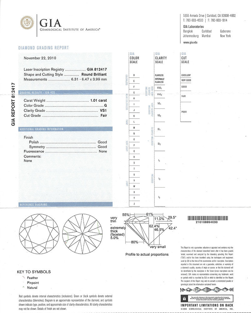 GIA 1.01-ct G/VS1 Round Brilliant Cut Loose Diamond