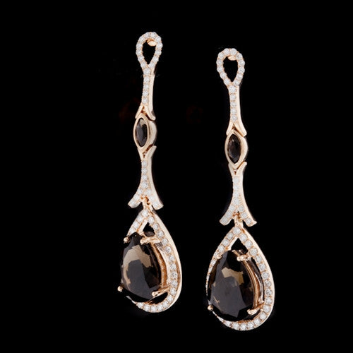 Smokey Topaz & Diamond Dangle Earrings