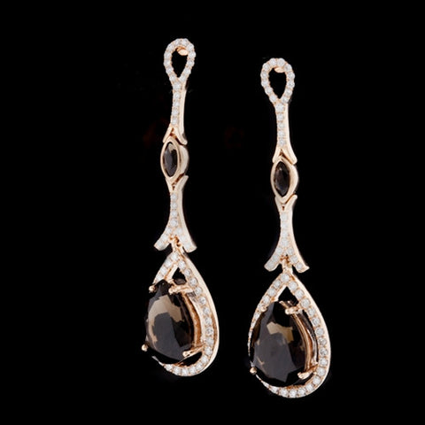 Smokey Topaz & Diamond Dangle Earrings