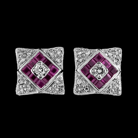 Deco Style Diamond & Ruby Earrings