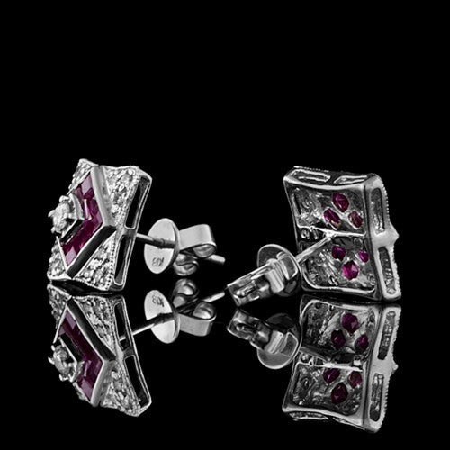 Deco Style Diamond & Ruby Earrings