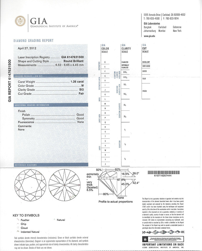 GIA 1.26-ct M/SI2 Round Brilliant Loose Diamond