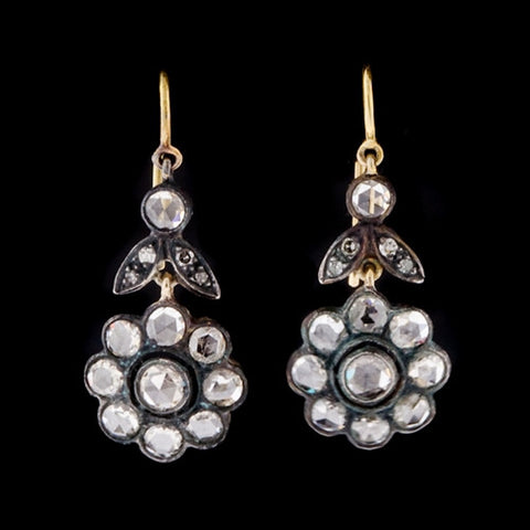 Diamond Rose Cut Flower Earrings