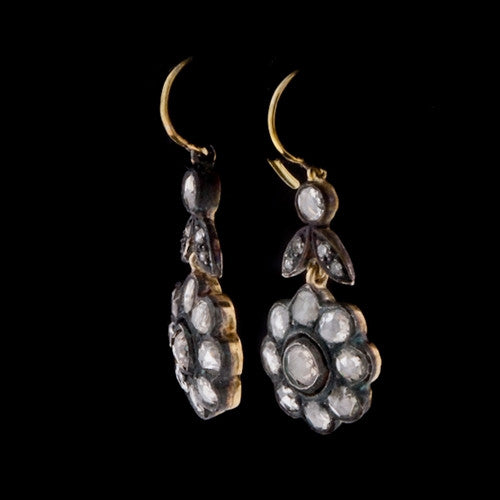 Diamond Rose Cut Flower Earrings