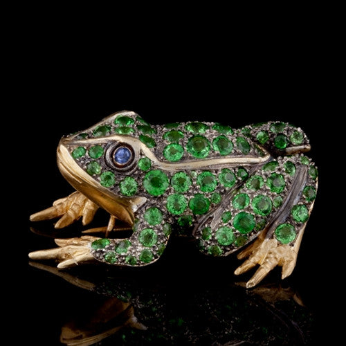Tsavorite & Sapphire Silver/9KT Frog