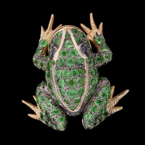 Tsavorite & Sapphire Silver/9KT Frog