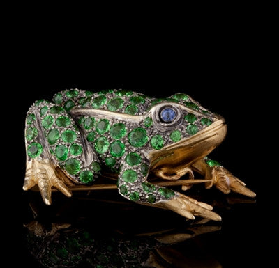 Tsavorite & Sapphire Silver/9KT Frog