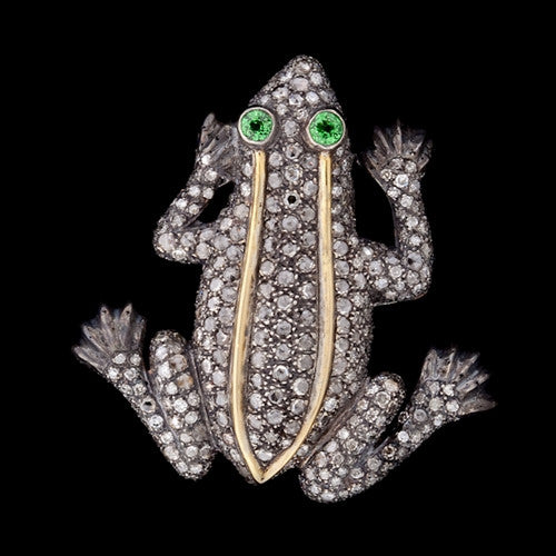 Estate Diamond Silver/14KT Frog Brooch