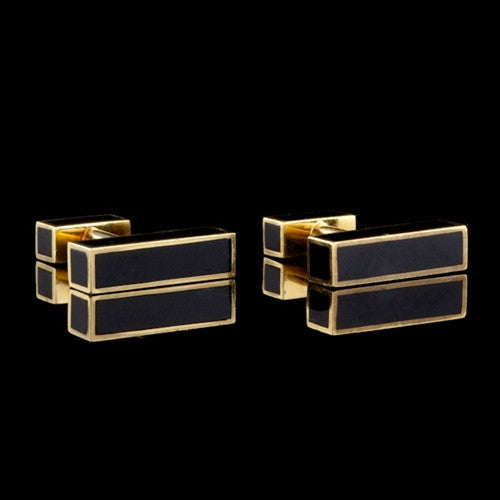 Tiffany & Co Gold Trimmed Onyx Bar Cuff Links