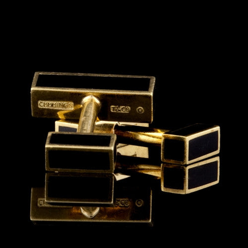 Tiffany & Co Gold Trimmed Onyx Bar Cuff Links