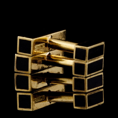 Tiffany & Co Gold Trimmed Onyx Bar Cuff Links