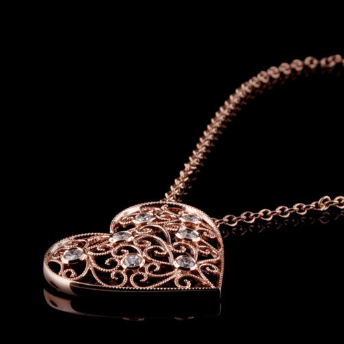 Diamond & Rose Gold Heart Necklace