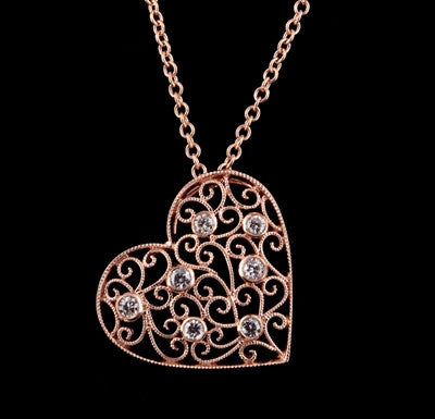 Diamond & Rose Gold Heart Necklace