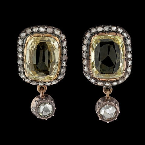 Antique Yellow Sapphire & Diamond Earrings