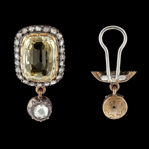 Antique Yellow Sapphire & Diamond Earrings