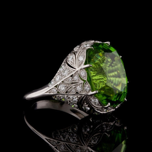 Peridot & Diamond Platinum Ring