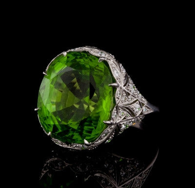 Peridot & Diamond Platinum Ring