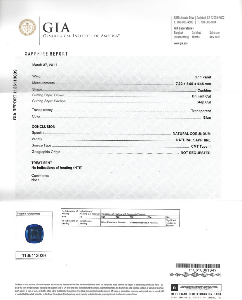 GIA 2.11-ct Unheated Blue Cushion Cut Loose Sapphire