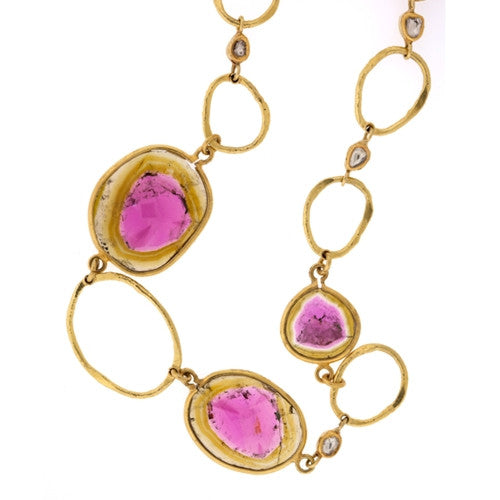 Watermelon Tourmaline, Diamond 18KT Necklace