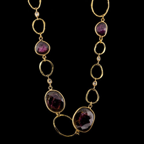 Watermelon Tourmaline, Diamond 18KT Necklace