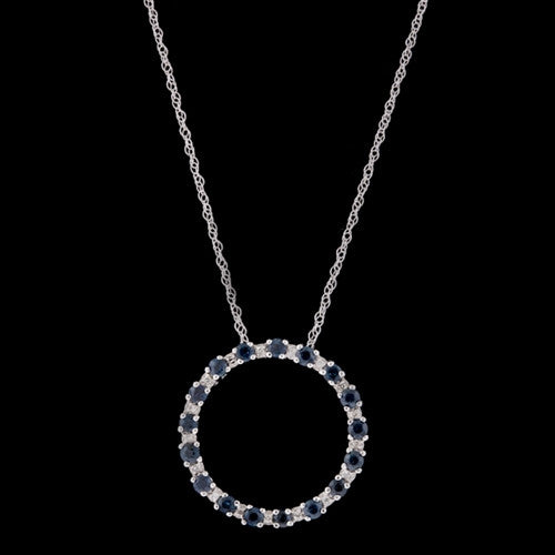 Diamond & Blue Sapphire Circle Necklace