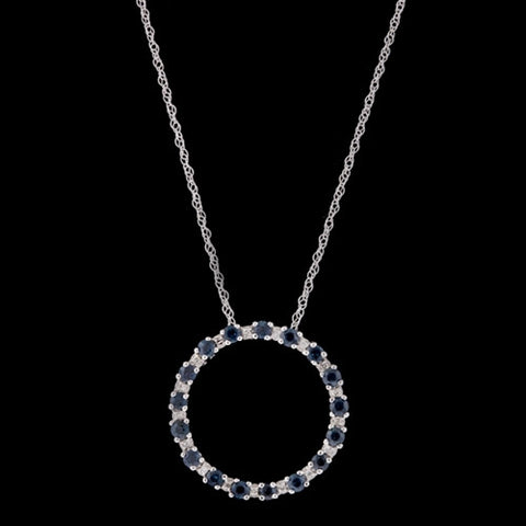 Diamond & Blue Sapphire Circle Necklace