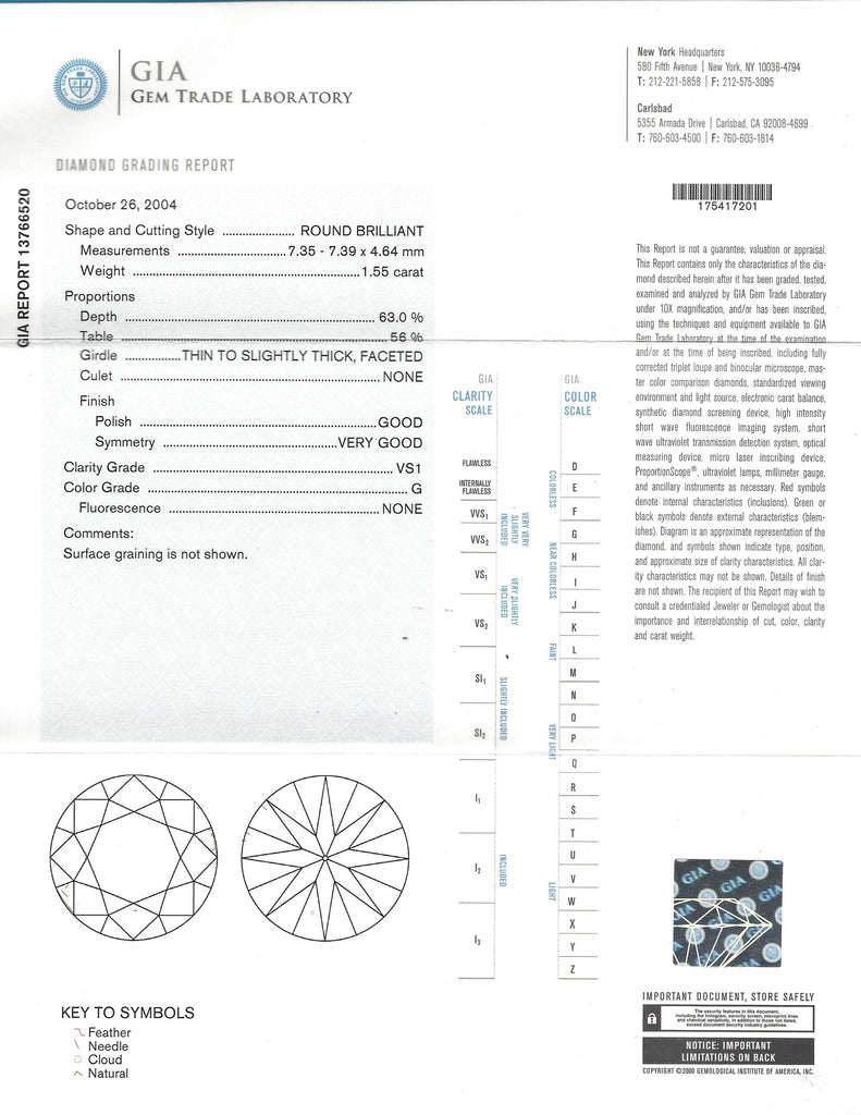 GIA 1.55-ct G/VS1 Round Brilliant Loose Diamond